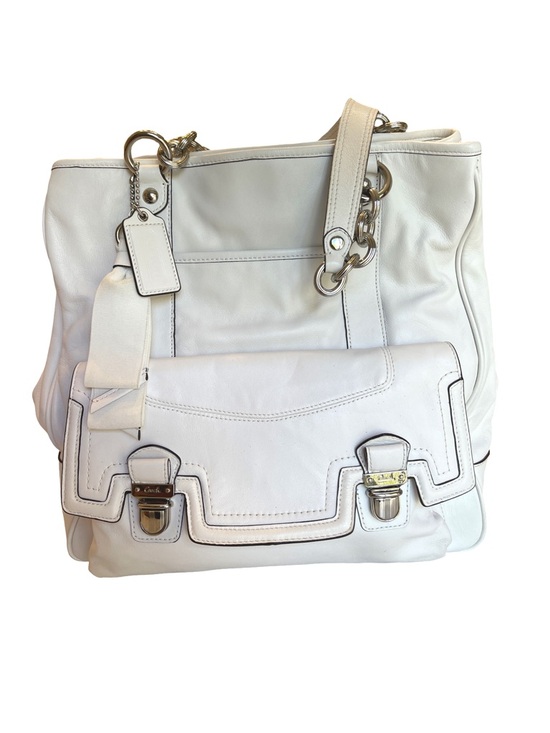Coach Handbags - Coach Madison White Leather Sophia Satchel (Style 17924)